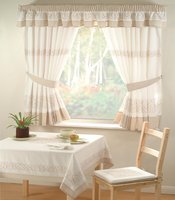 View Item Kitchen Curtains with Tie Backs Beige 'Deco' (46 x 54in)